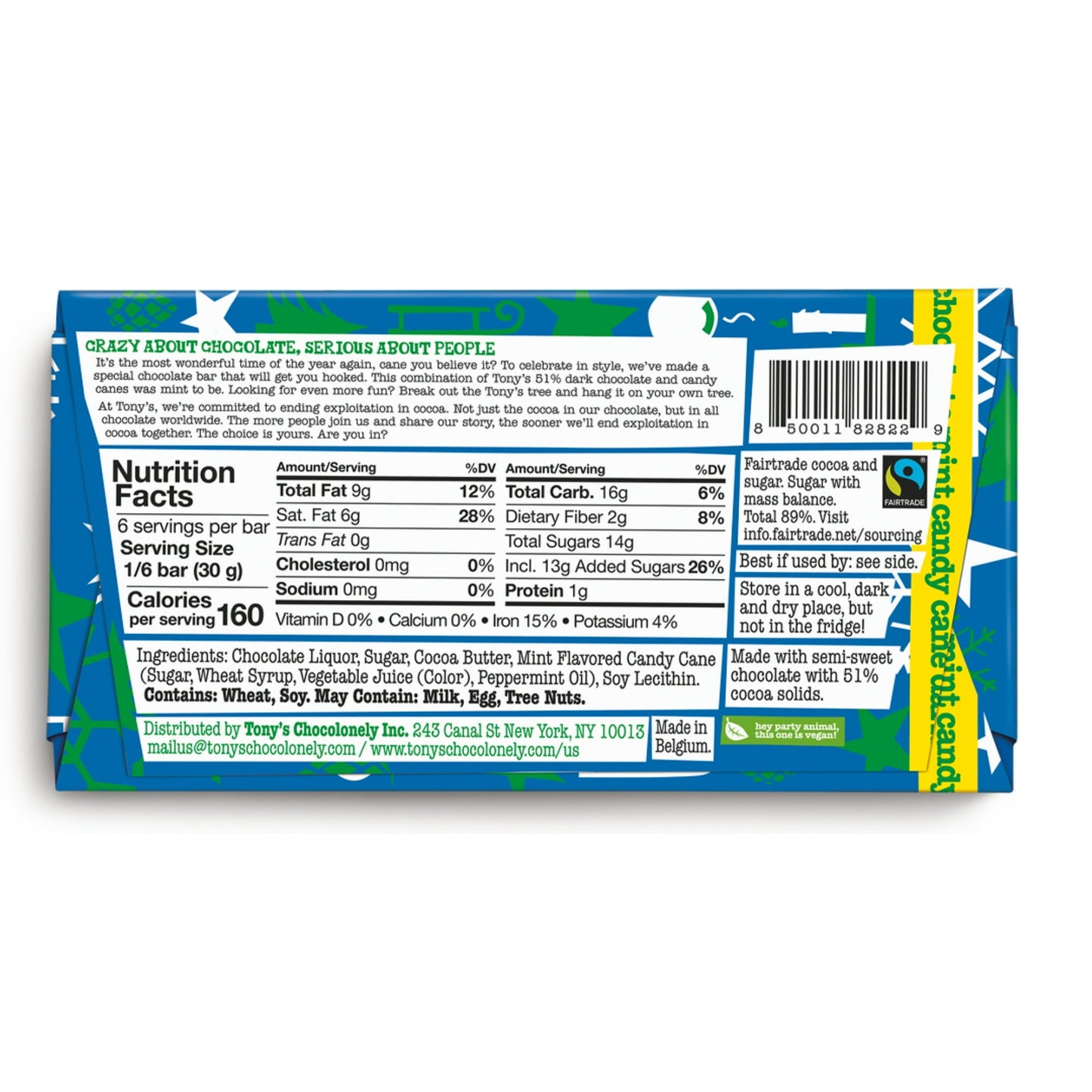 Tony's Chocolonely 51% Dark Chocolate Candy Cane Bar, 180g