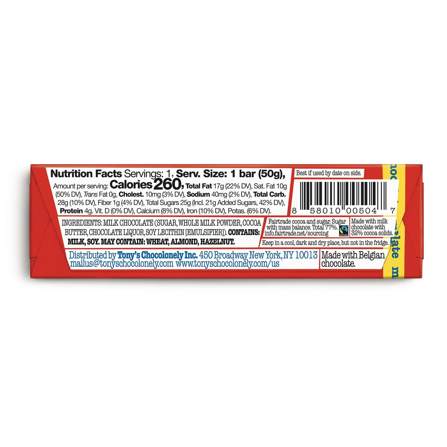 Barre de chocolat au lait Chocolonely de Tony, 50 g