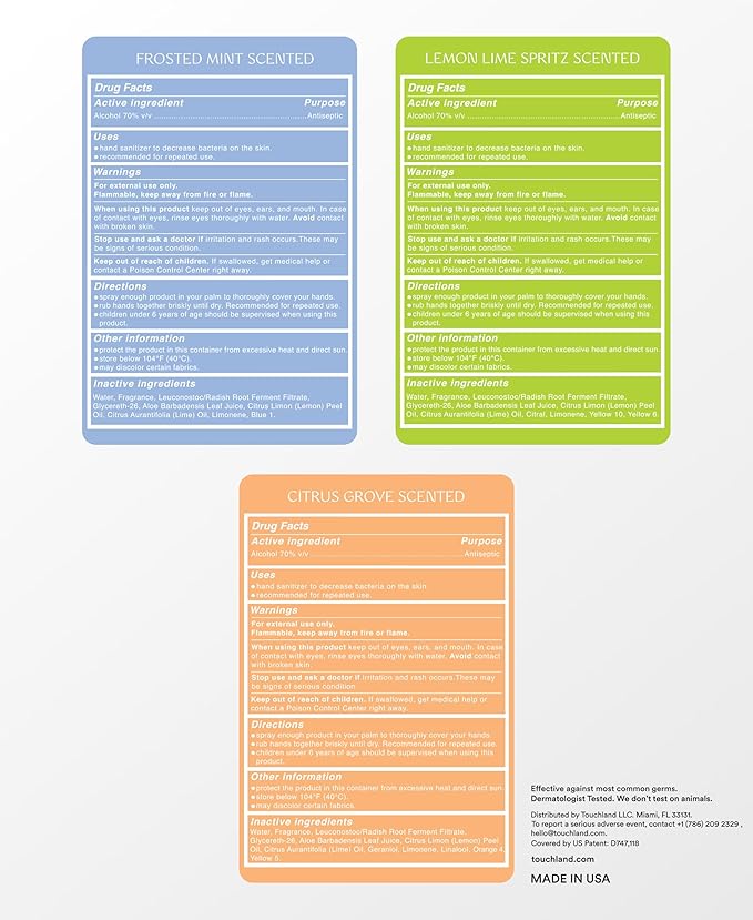 Spray désinfectant hydratant pour les mains Touchland Power Mist, Fresh, lot de 3, 90 ml