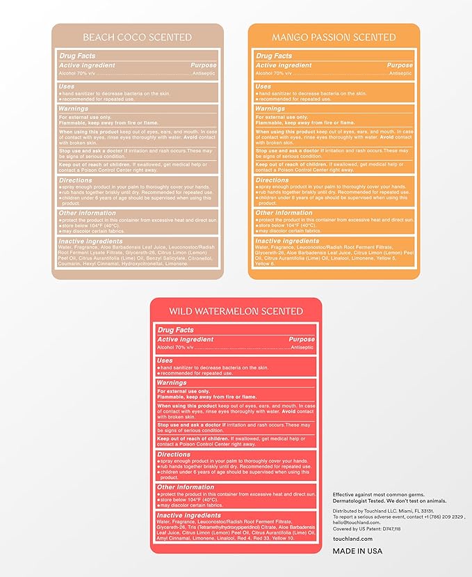 Touchland Power Mist Hydrating Hand Sanitizer Spray, Tropical 3-Pack, 90mL