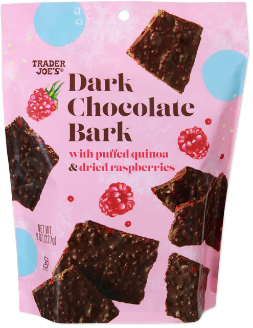 Trader Joe's Dark Chocolate Bark with Puffed Quinoa & Dried Raspberries, 227g