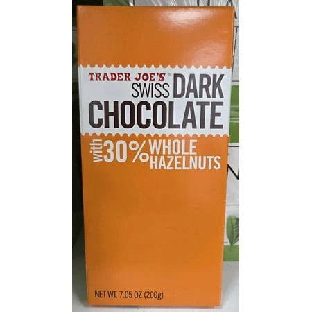Trader Joe's Swiss Dark Chocolate Bar with 30% Whole Hazelnuts, 200g