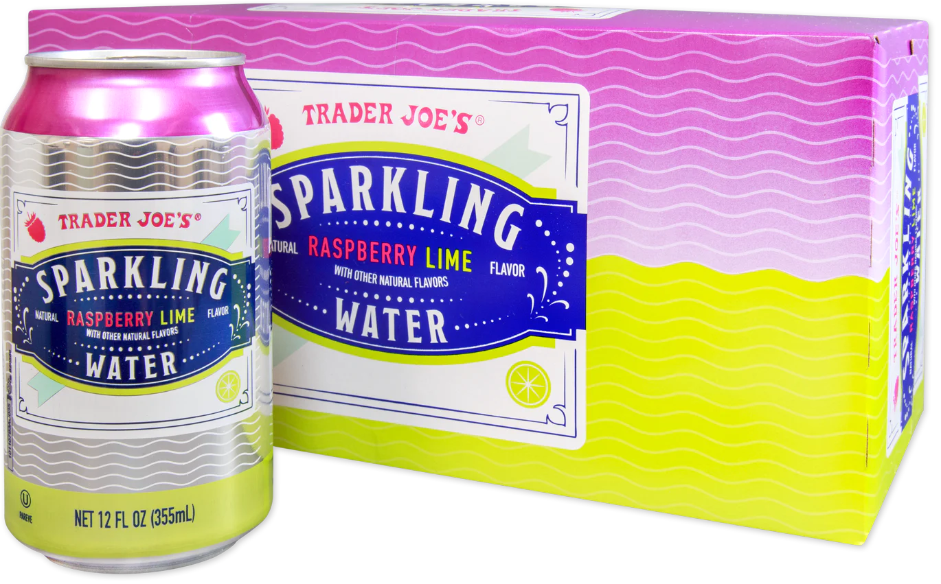 Eau pétillante Trader Joe's, framboise et citron vert, 2,84 L
