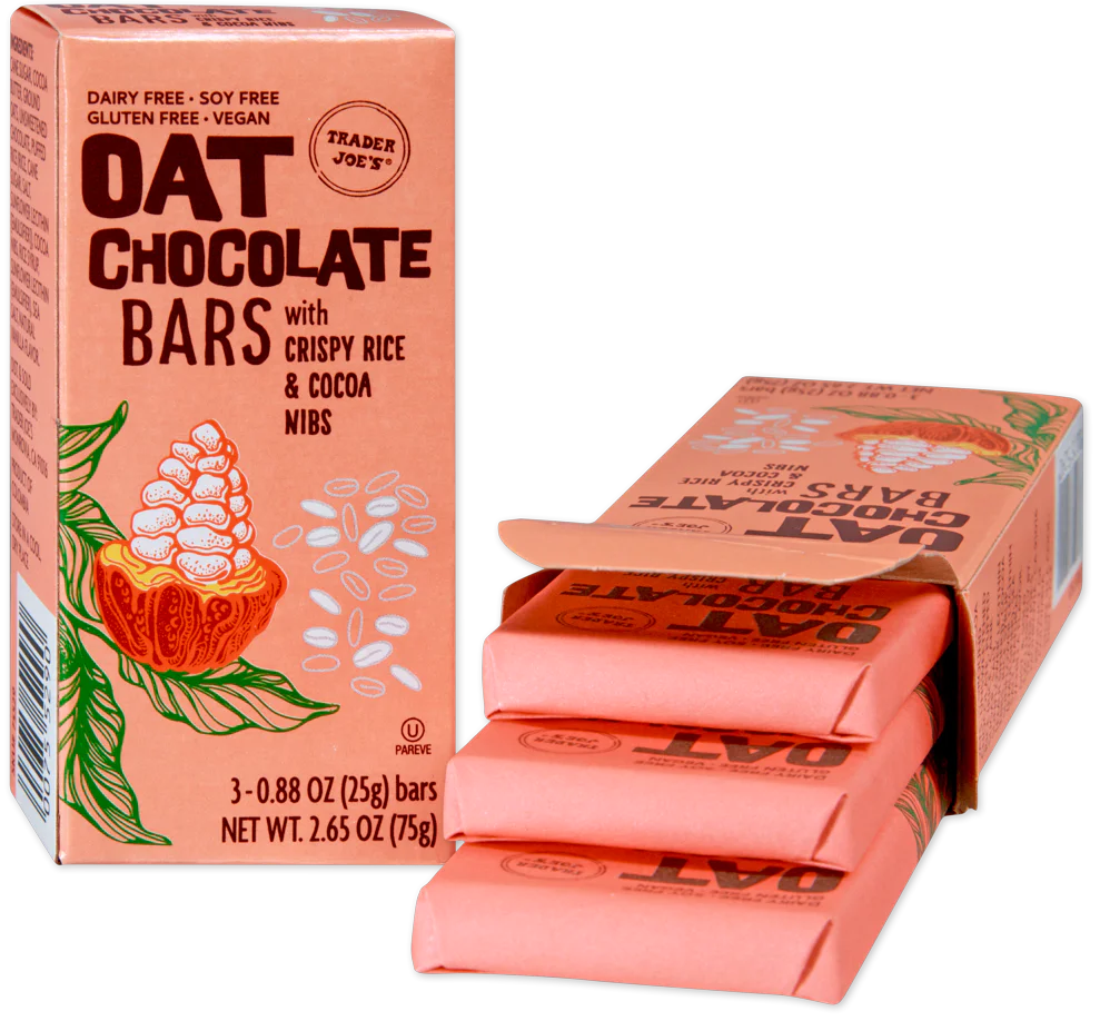 Trader Joe's Oat Chocolate Bars with Crispy Rice & Cocoa Nibs, 75g