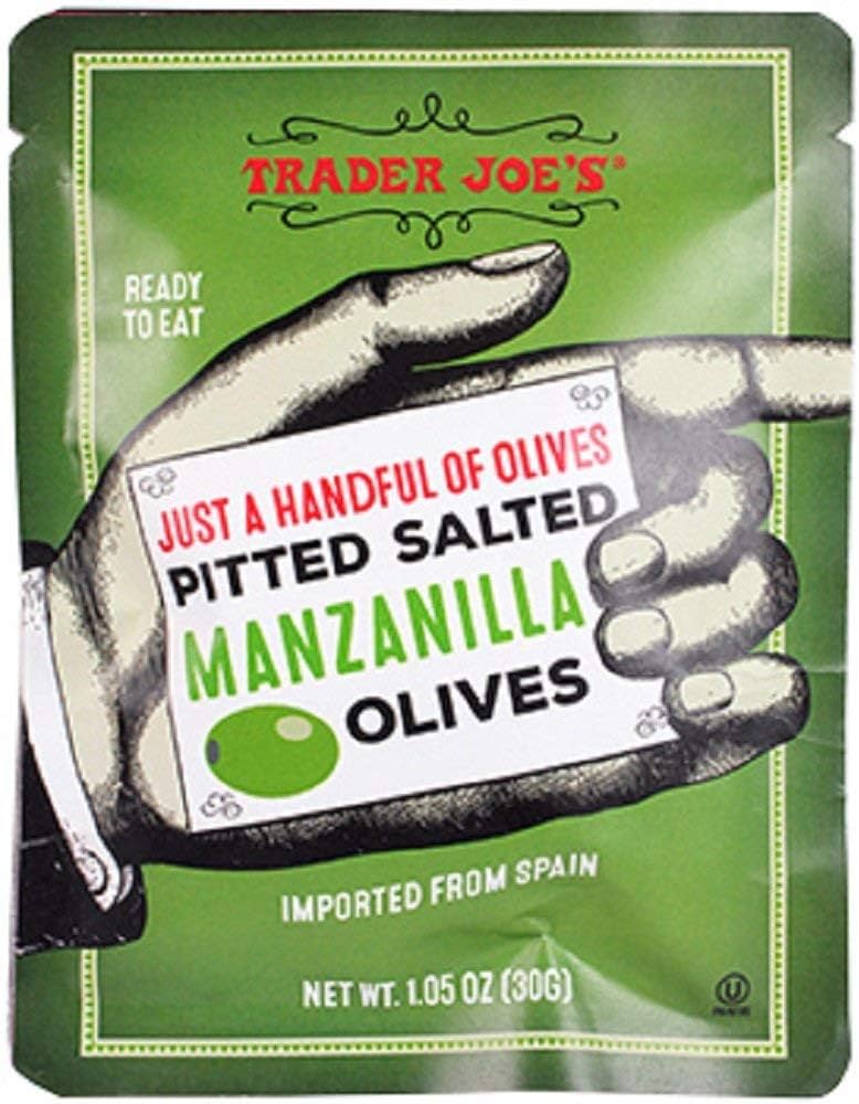 Trader Joe's Juste une poignée d'olives Manzanilla salées dénoyautées, 30 g