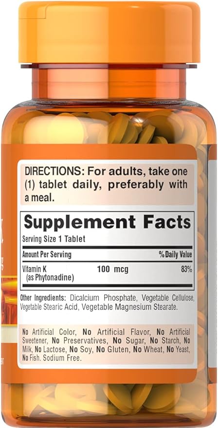 Puritan's Pride Premium Vitamin K 100mcg, 100 Tablets