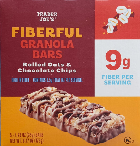 Trader Joe's Fibreful Granola Bars, Rolled Oats & Chocolate Chips, 175g