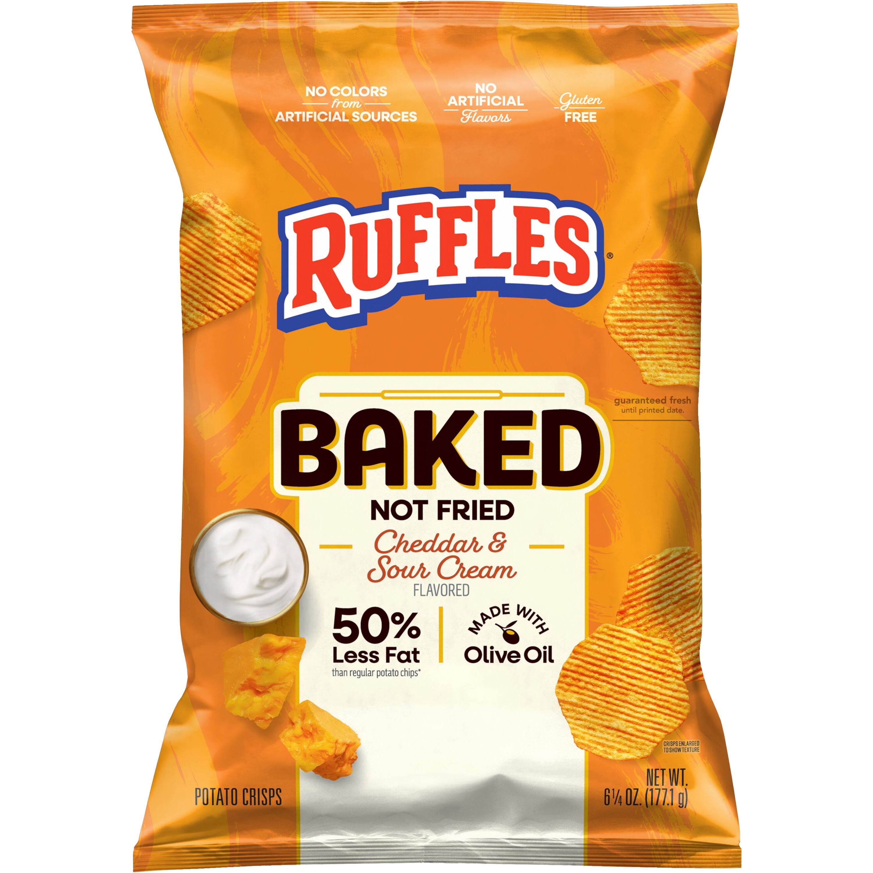 Baked Ruffles 50% Less Fat Cheddar & Sour Cream Potato Chips, 177g ...