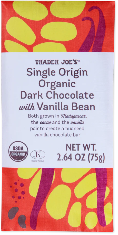 Trader Joe's Single Origin Organic Dark Chocolate with Vanilla Bean, 75g