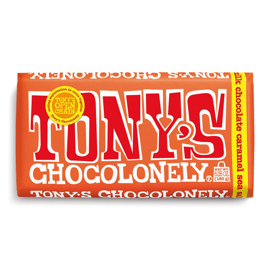 Tony's Chocolonely Milk Chocolate Bar with Caramel and Sea Salt, 180g