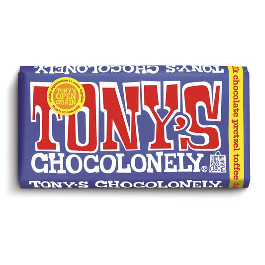 Tony's Chocolonely Dark Milk Chocolate Bar with Pretzel and Toffee, 180g