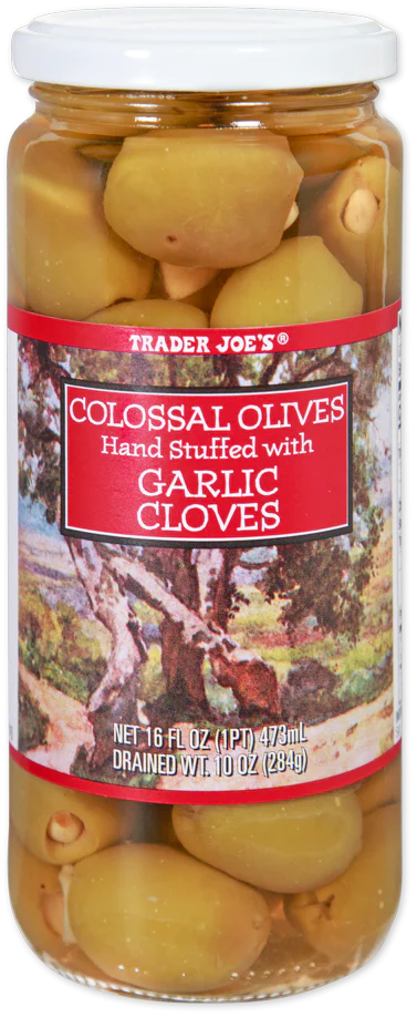 Olives colossales farcies aux gousses d'ail de Trader Joe's, 284 g 
