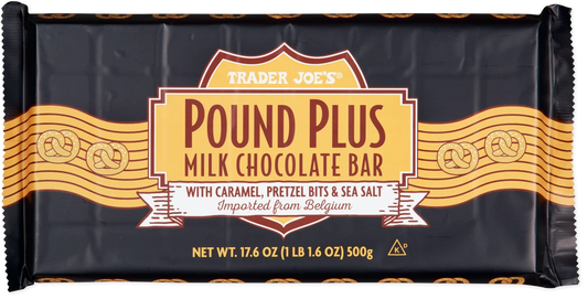 Trader Joe's Pound Plus Milk Chocolate Bar with Caramel, Pretzel Bits & Sea Salt, 500g
