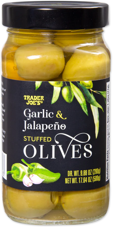 Olives farcies à l'ail et au jalapeño de Trader Joe's, 500 g