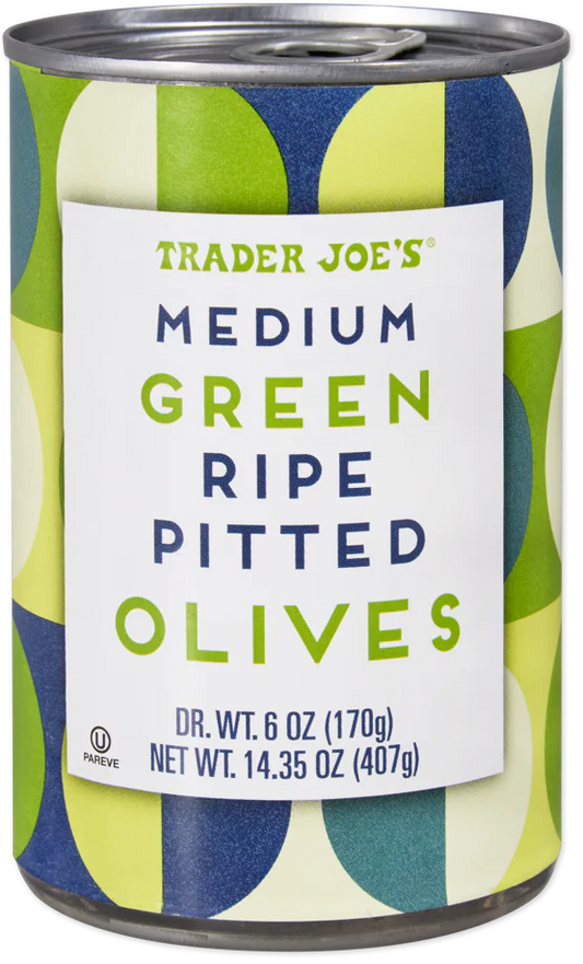 Olives vertes mûres dénoyautées de taille moyenne de Trader Joe's, 407 g 