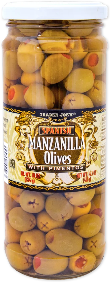 Olives Manzanilla espagnoles avec pâte de piment de Trader Joe's, 411 g