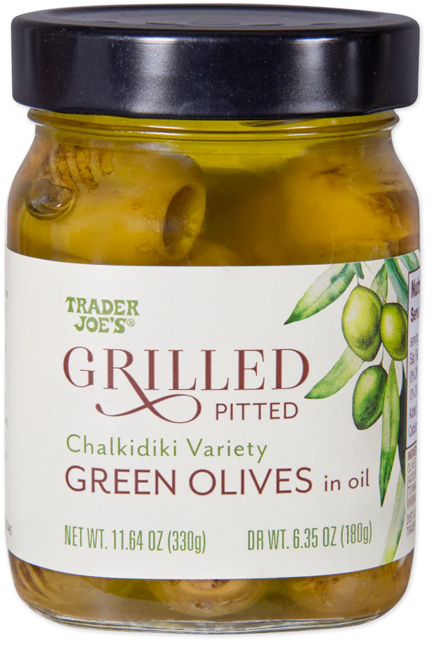 Olives vertes dénoyautées grillées Trader Joe's, 330 g