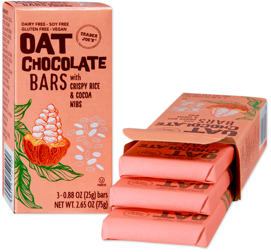 Trader Joe's Oat Chocolate Bars with Crispy Rice & Cocoa Nibs, 75g