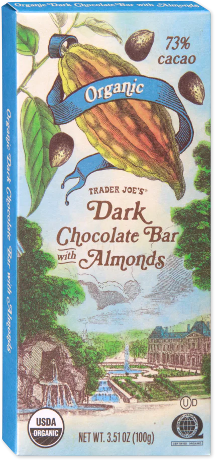 Trader Joe's Organic Dark Chocolate Bar with Almonds, 100g